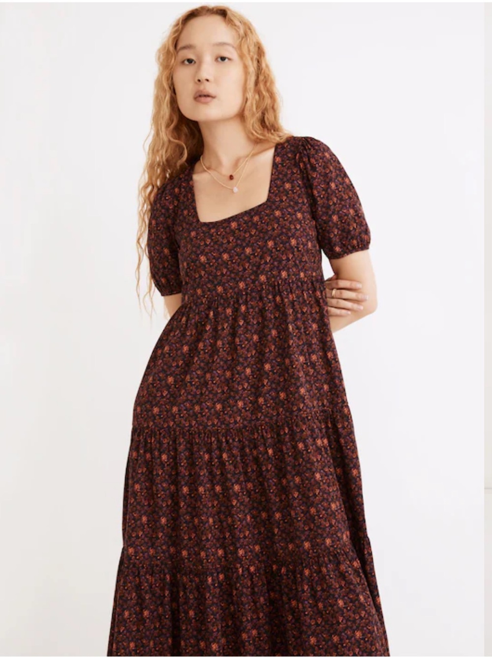 Madewell Aidy Square-Neck Tiered Midi Dress in Orchard Floral size 14 - Picture 2 of 12